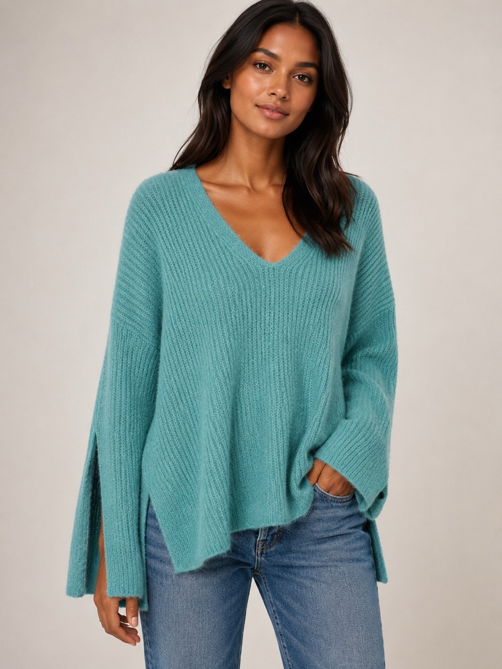 NWT Rebecca Minkoff Remi Soft Oversized Knit Sweater Hydro Teal XS Mohair $228
